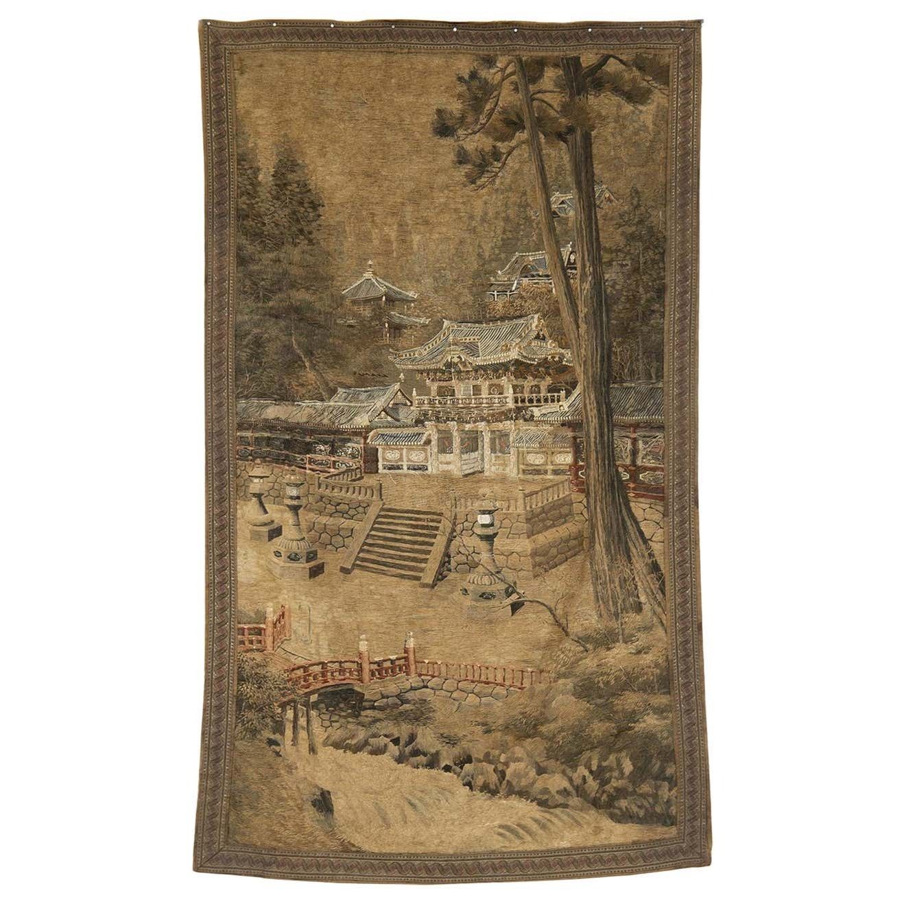 Japanese Antique Silk And Cotton Tapestry