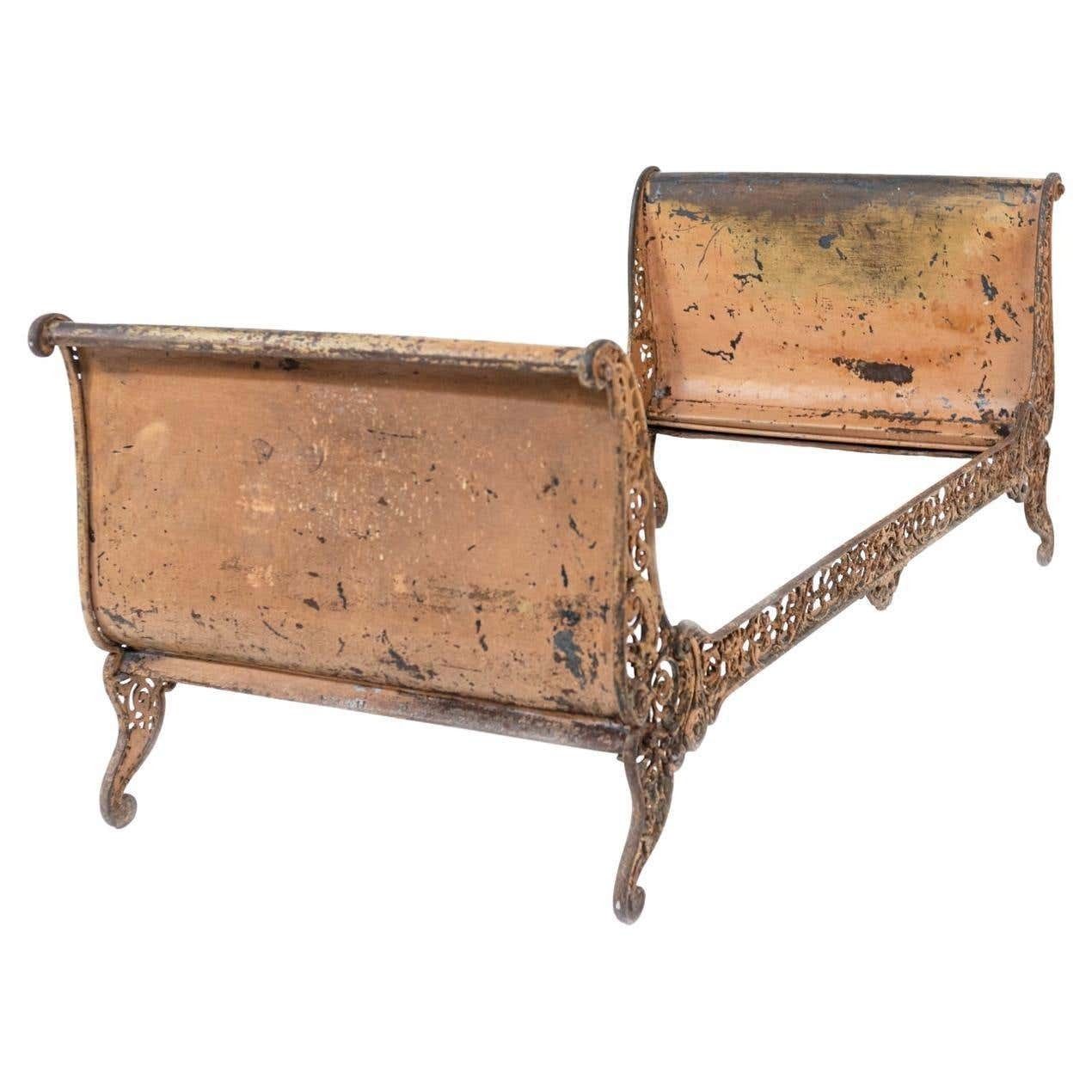 Industrial Chic Antique Single Bed In Wrought Iron