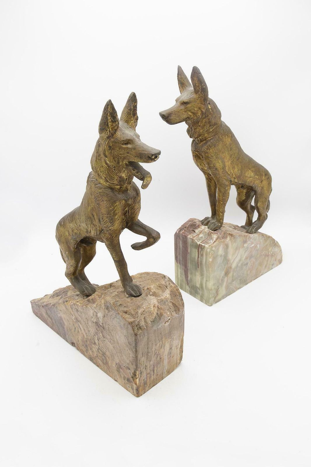 Pair Of Dog Shaped Bookends Made Of Onyx And Bronze photo vinterior