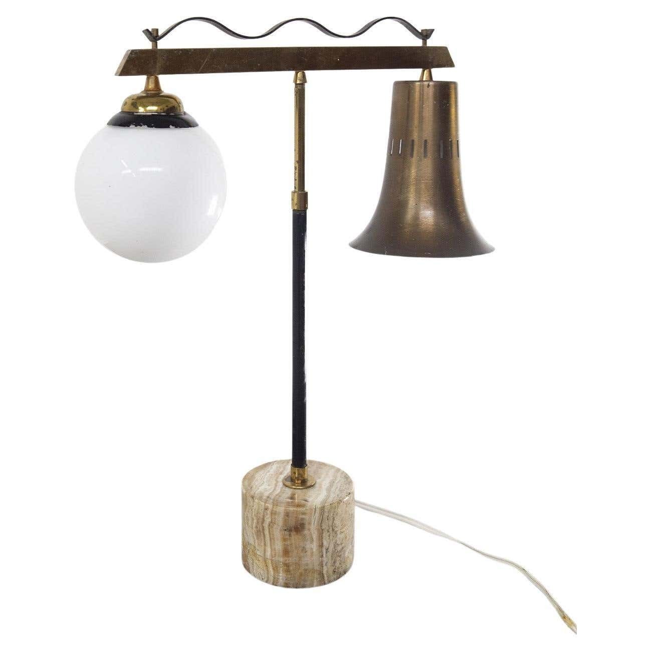 Italian Vintage Table Lamp In Brass And Marble