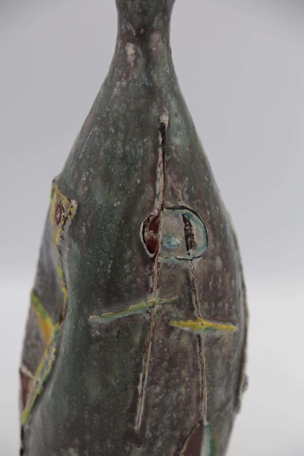 Umberto Zannoni Grey Ceramic Vase With Squiggles, Signed photo for sale