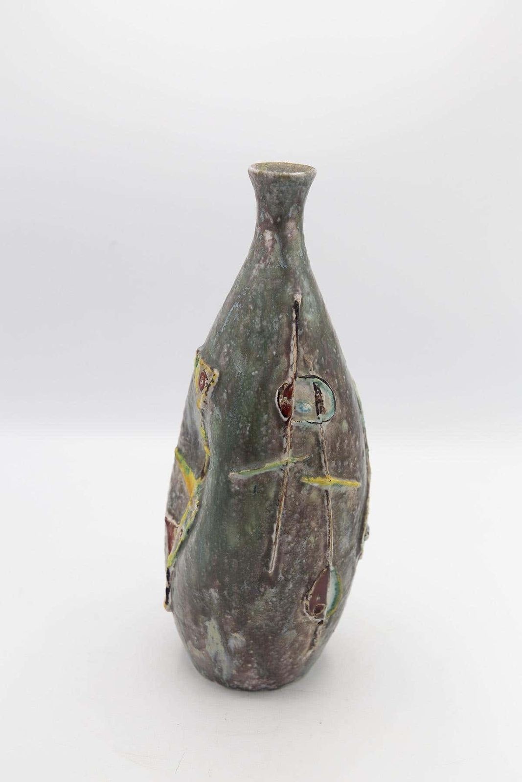 Umberto Zannoni Grey Ceramic Vase With Squiggles, Signed photo Home Decor