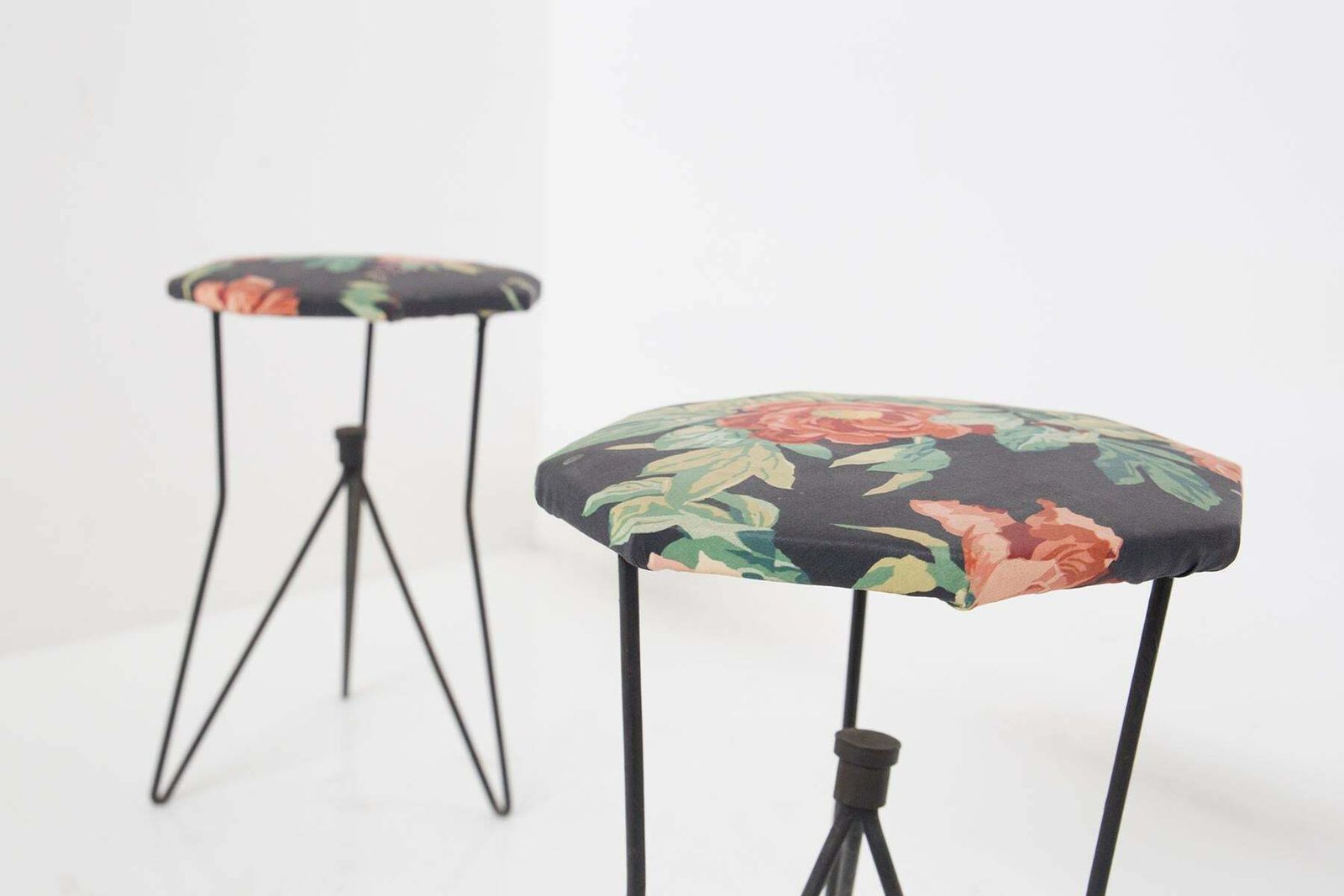 Vintage Metal And Fabric Floral Stools For Rima Att. Gio Ponti photo Furniture
