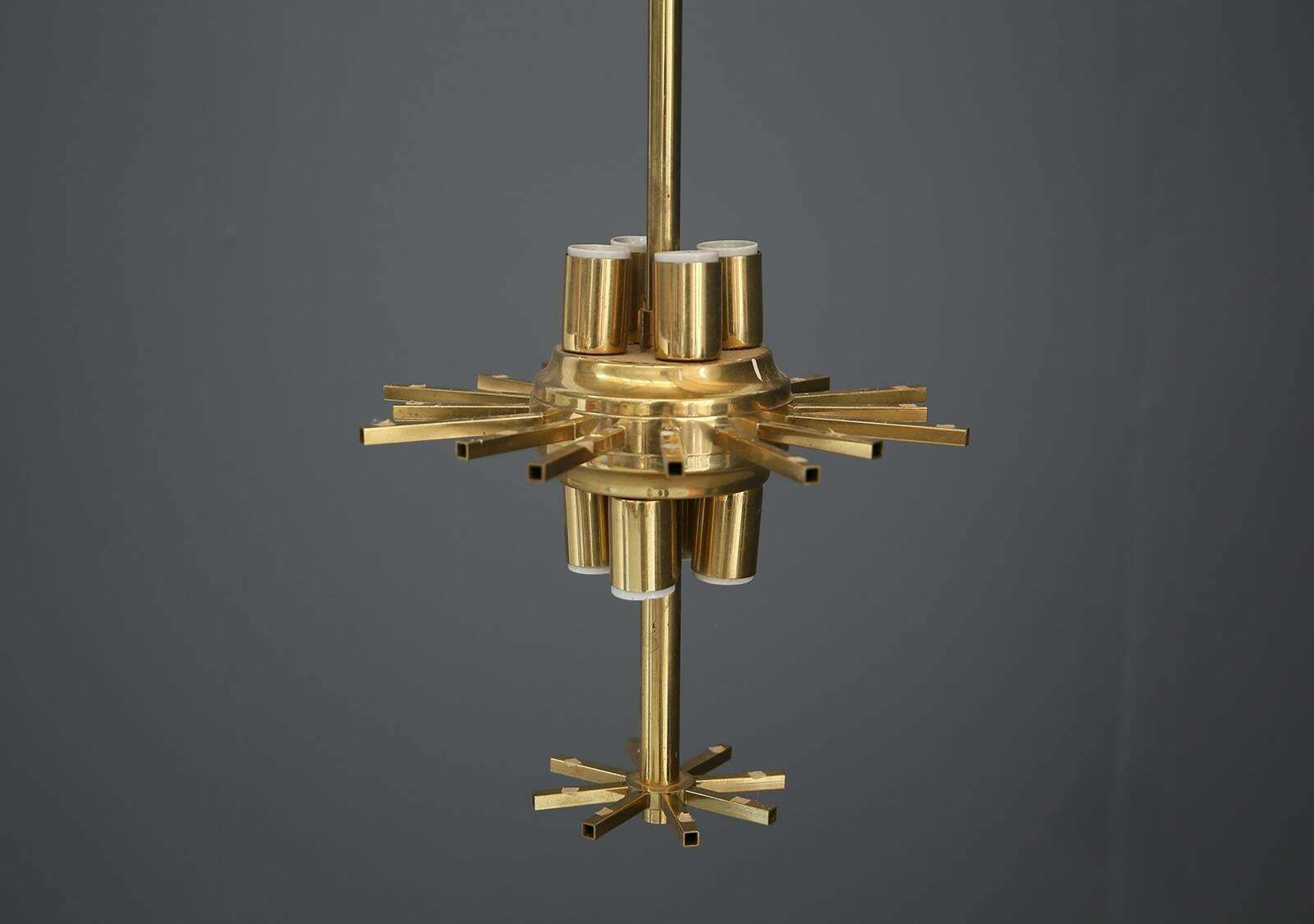 photo furniture Venini Chandelier Midcentury In Gilded Glass And Brass Elegant, 1950