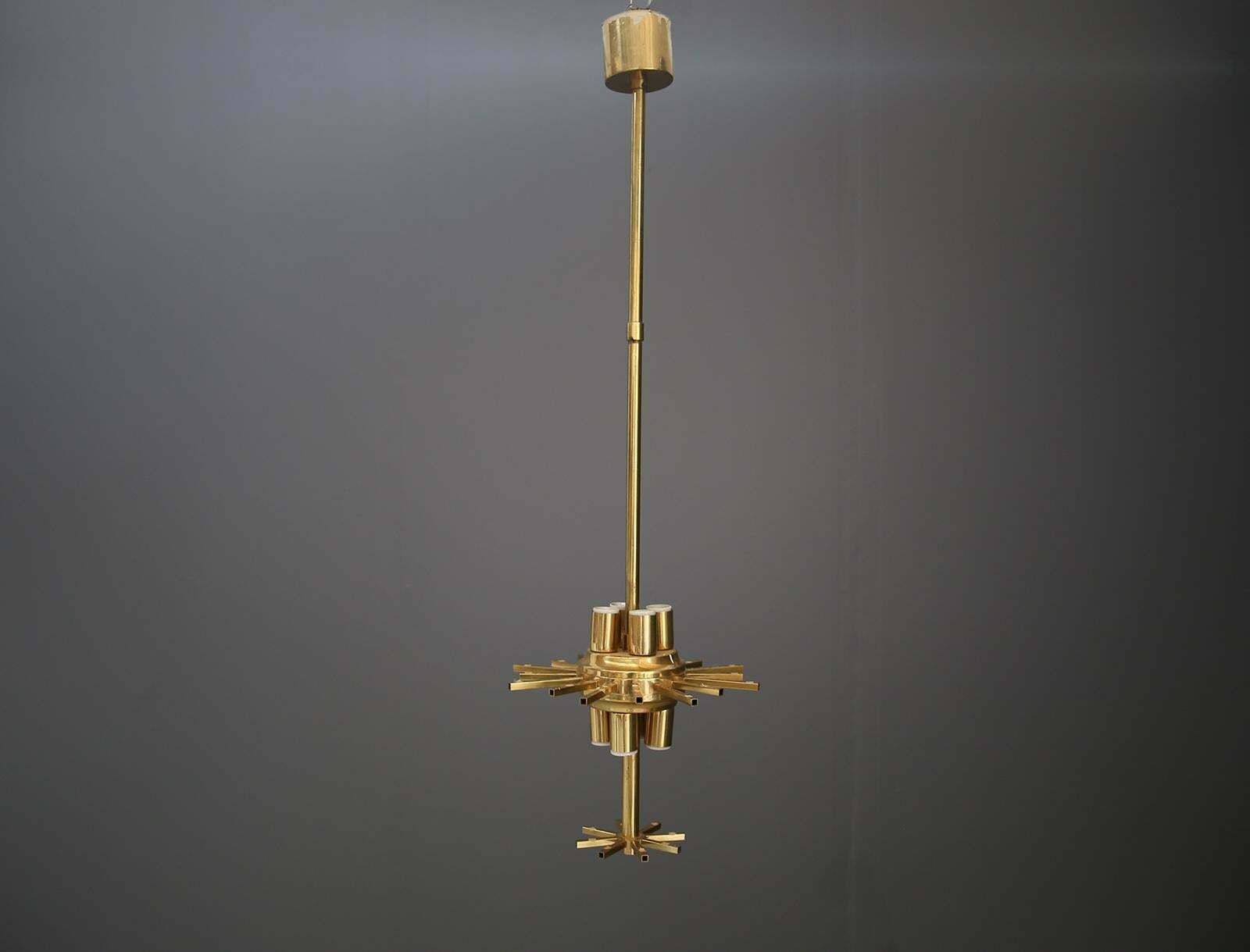 photo for sale Venini Chandelier Midcentury In Gilded Glass And Brass Elegant, 1950