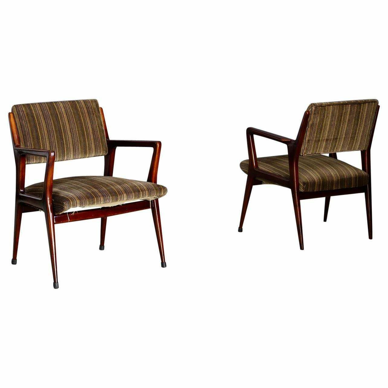 Italian Armchair Pair Attributed To Gio Ponti In Original Velvet