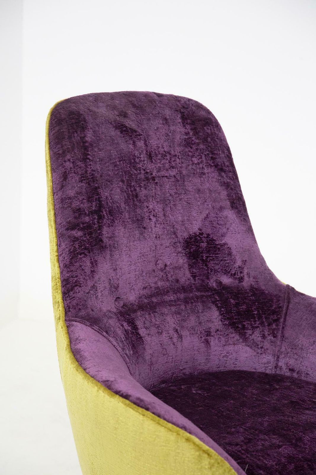 Small Vintage Wooden Armchairs In Velvet Purple And Green With Pouffe photo Furniture