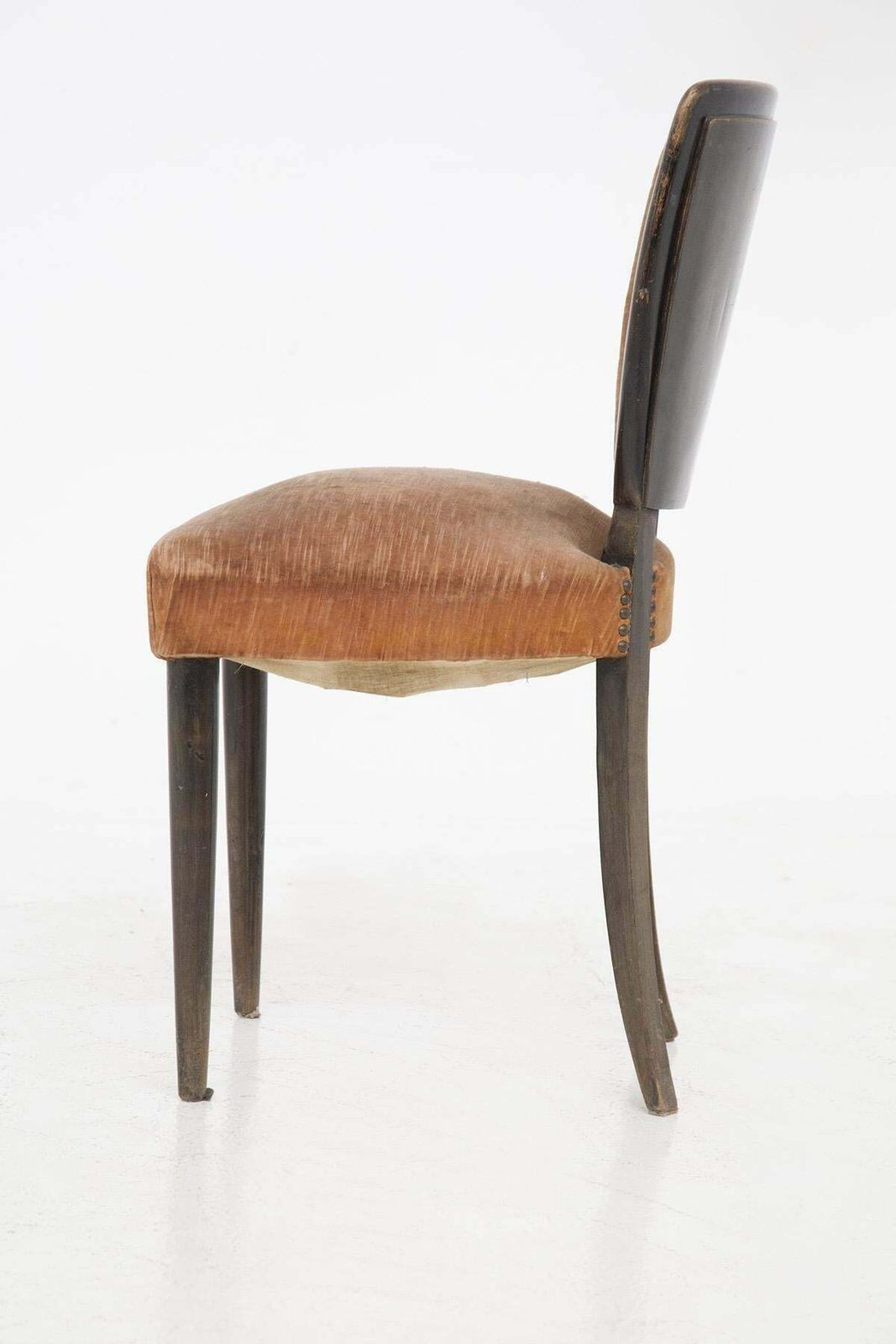 photo for sale Melchiorre Bega Italian Wooden Chairs With Studs And Orange Velvet