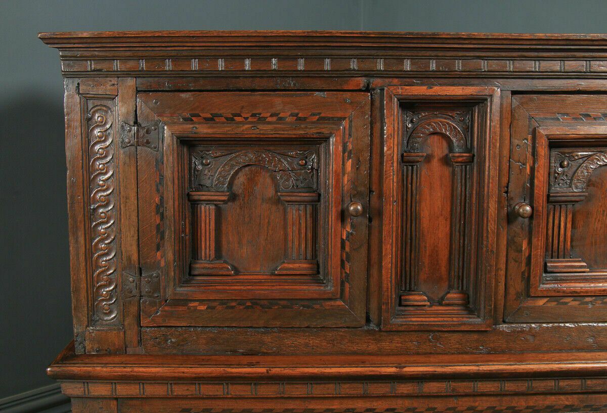 photo furniture Antique English 17th Century Oak Inlaid Cupboard On Stand (Circa 1675