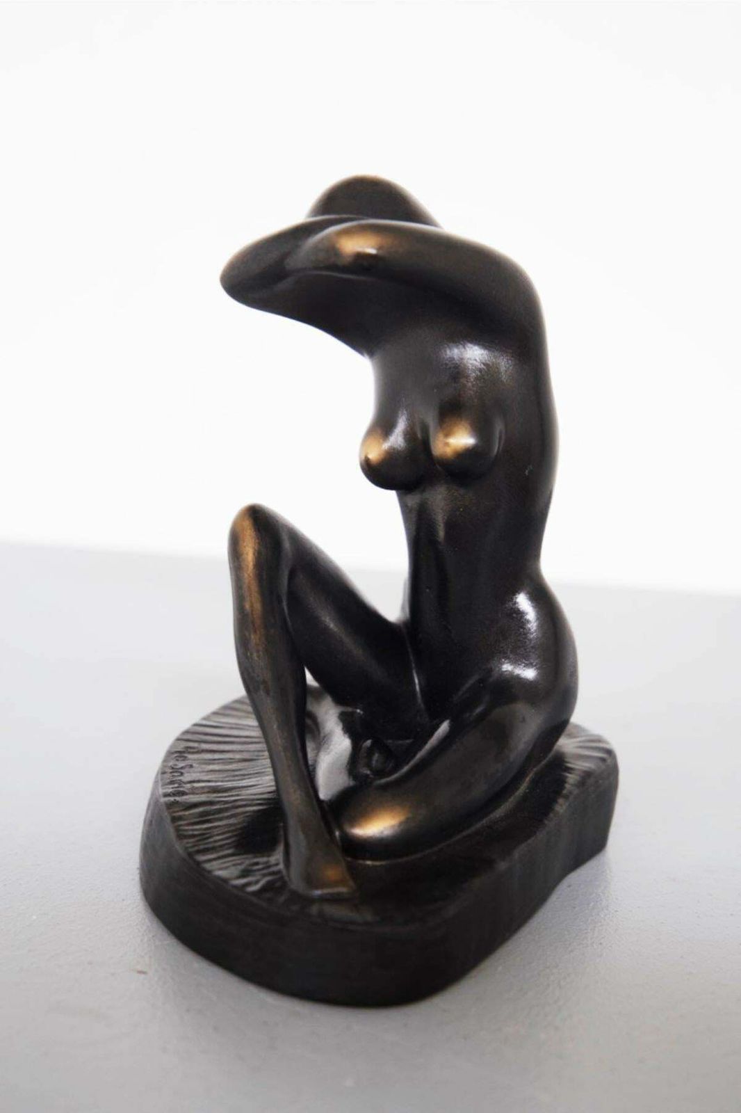 Vintage Metal And Wooden Statue Of A Naked Woman, Signed photo 1302.0