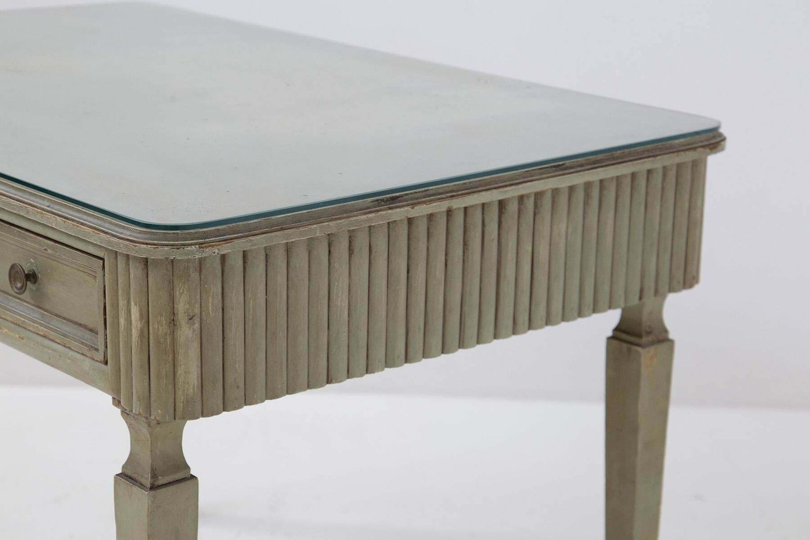 French Rustic Chic Desk In Glass, Wood And Brass photo Furniture