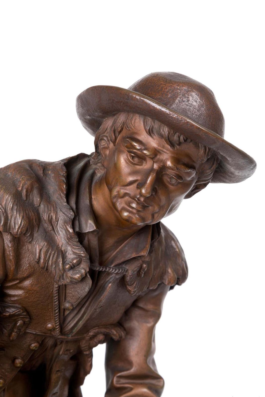 Anatole J. Guillot Bronze Sculpture Depicting "Seated Woodcarver With Dog photo Art