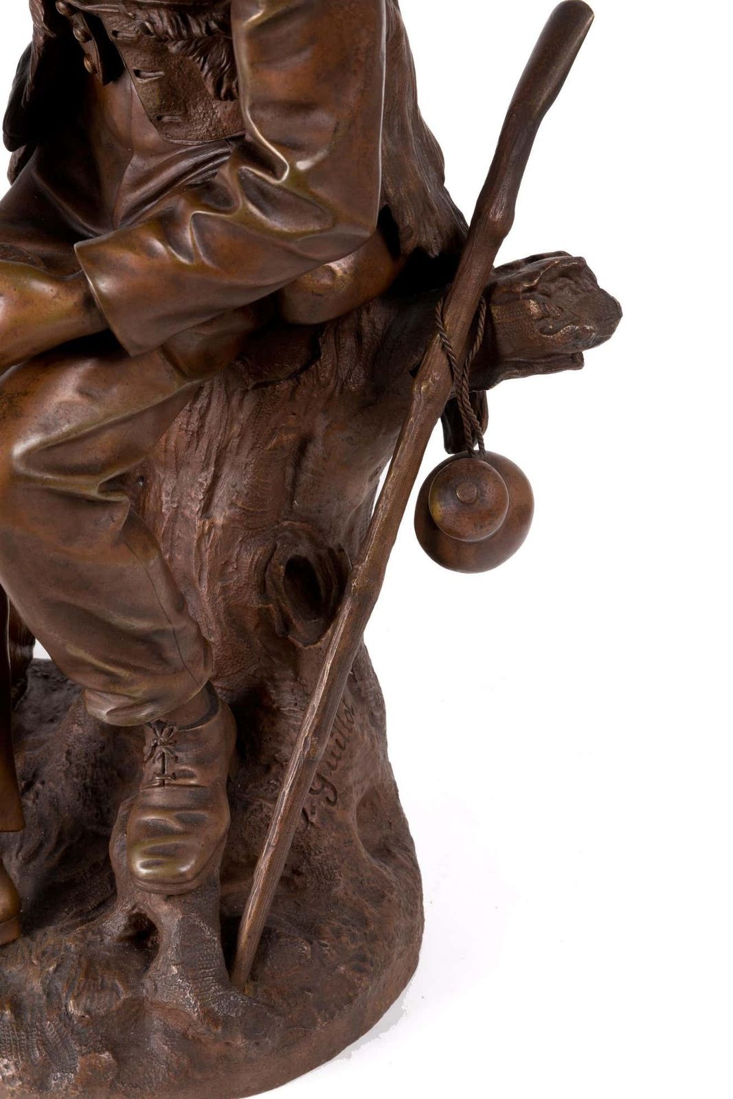 Anatole J. Guillot Bronze Sculpture Depicting "Seated Woodcarver With Dog photo 8179.0