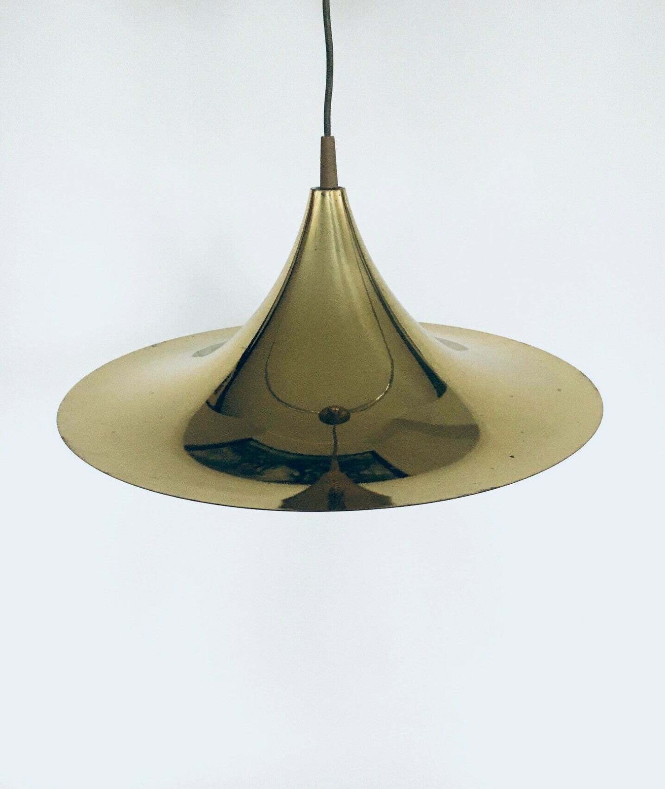 photo furniture Postmodern Design Semi Or Witch Hat Gold Pendant Lamp, 1980's