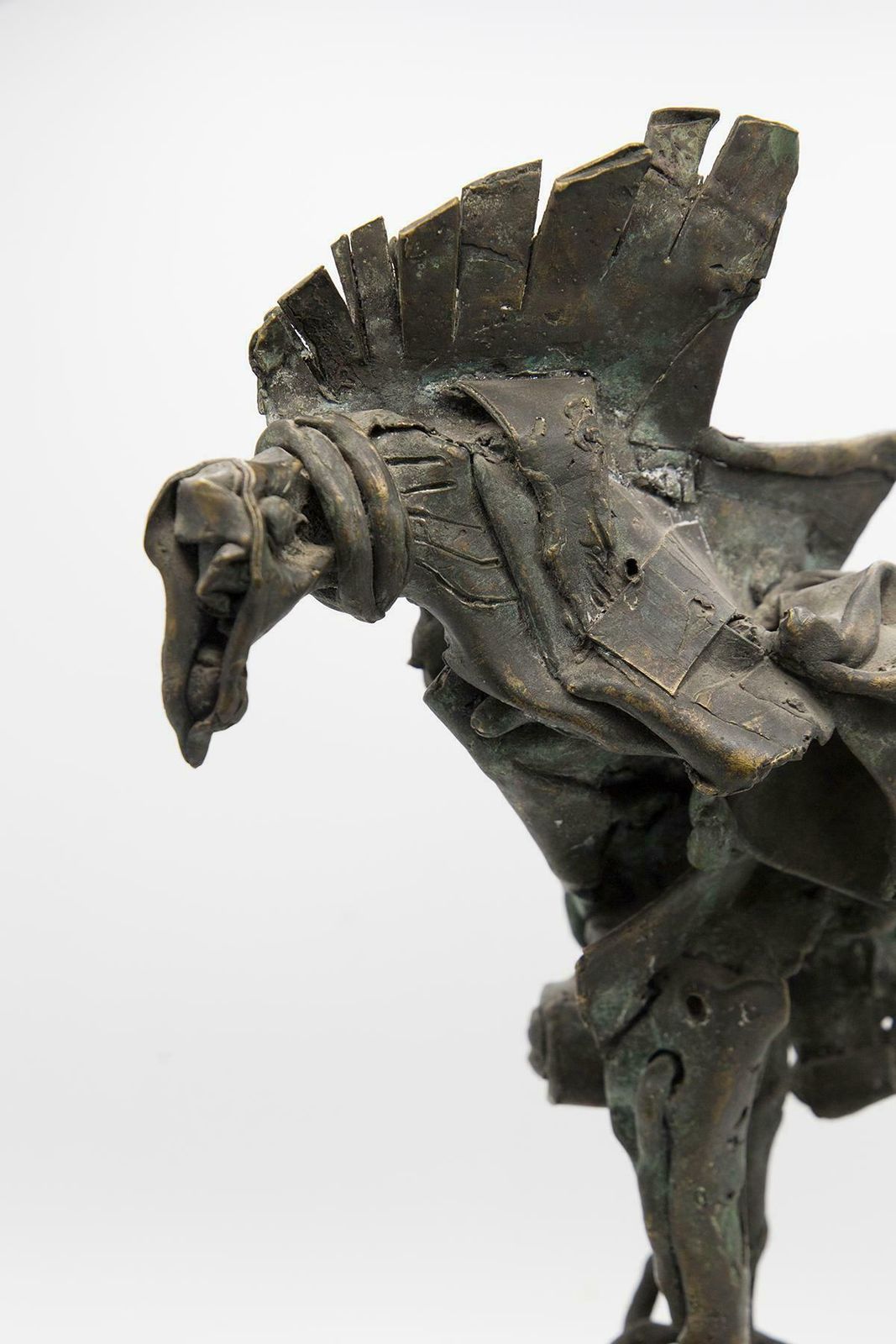 Brutalist Bronze Mythological Bird Sculpture In Travertine photo furniture