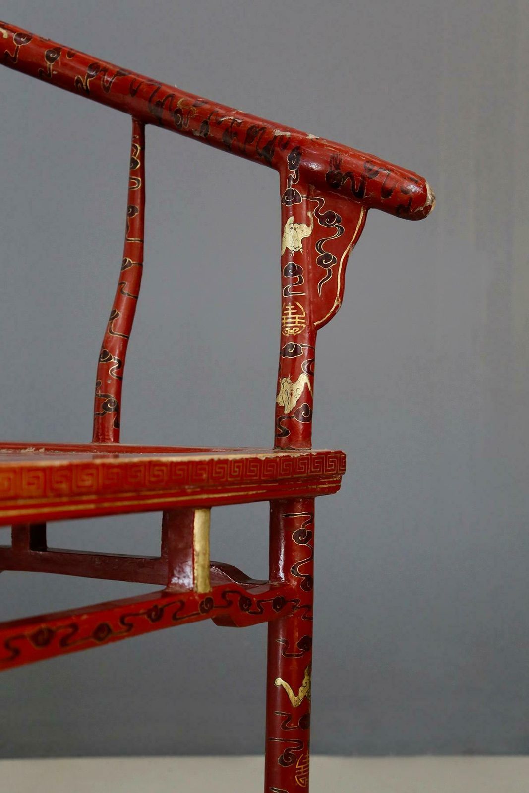 Pair Of Chinese Chair In Lacquered Red Wood Of 18th Century photo vinterior