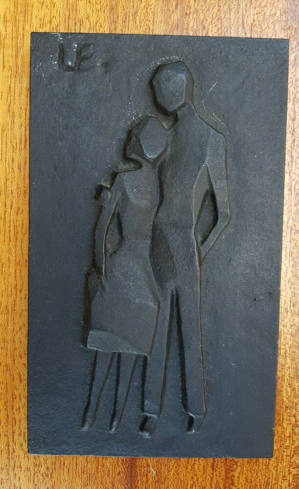 Mid Century Metal Wall Painting Of A Couple In Love, 1960s