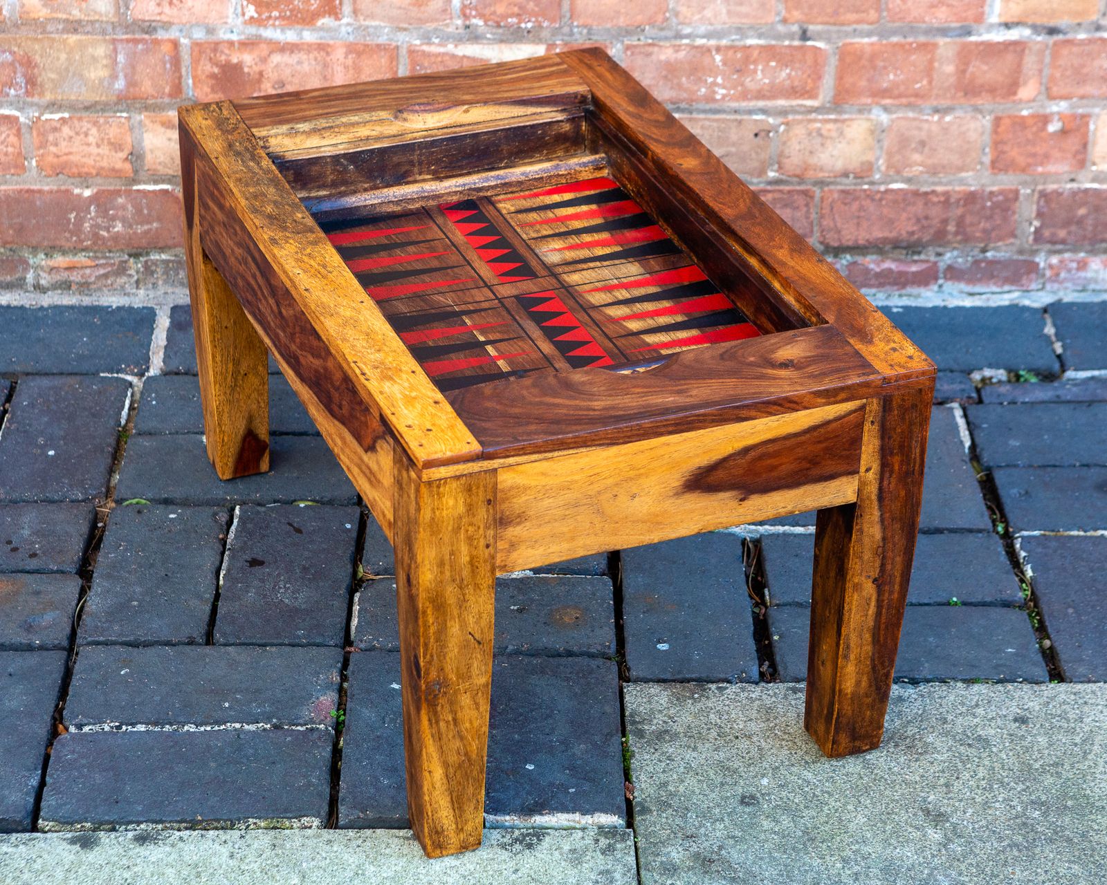 Furniture Turkish Backgammon Rustic Coffee Table Metamorphic Artisan Rainbow Poplar Wood Middle Eastern Hardwood Mid Century Mcm 1970s photo