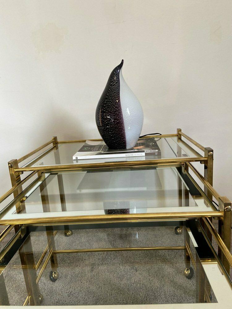 Italian Nesting Tables In Brass And Glass 1970 Set Of 3 photo Furniture
