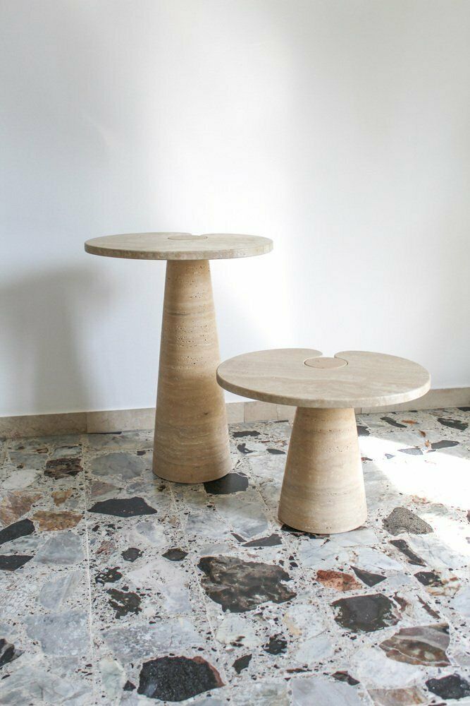 photo vinterior Italian Tables In Travertine By Angelo Mangiarotti 1970s Set Of 2
