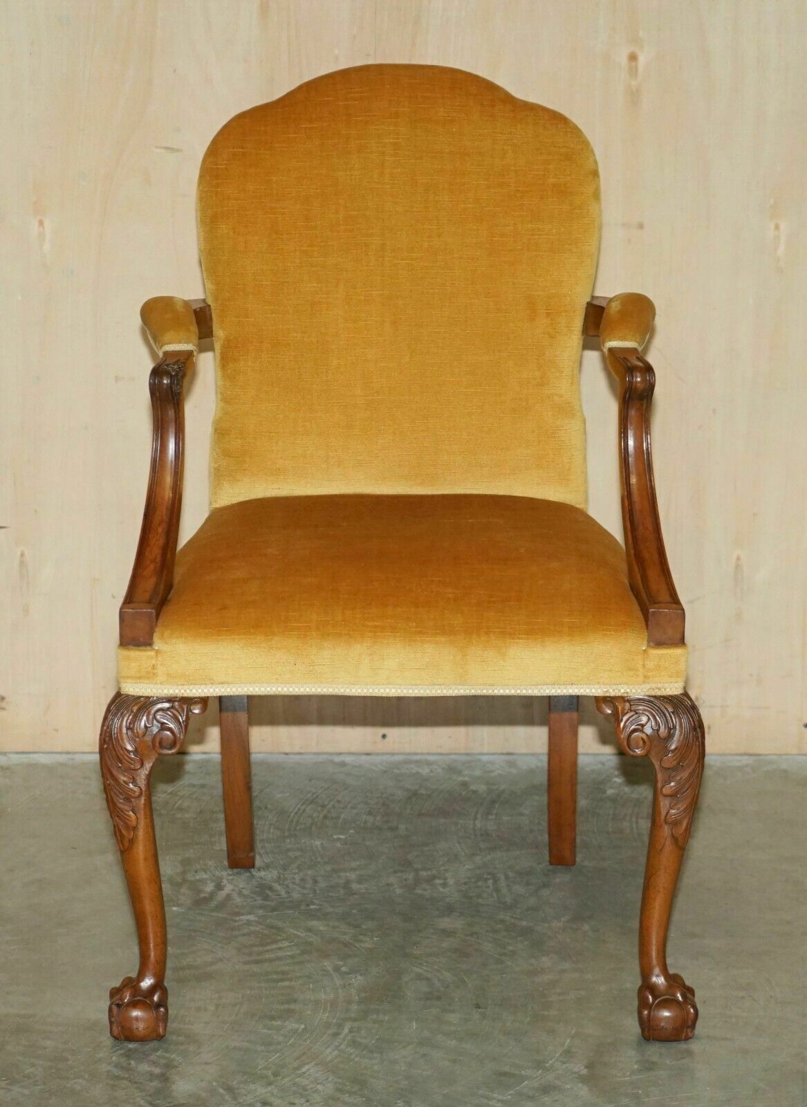 Fine Set Of Six Solid Hand Carved Walnut Claw & Ball Feet Art Deco Dining Chairs photo for sale