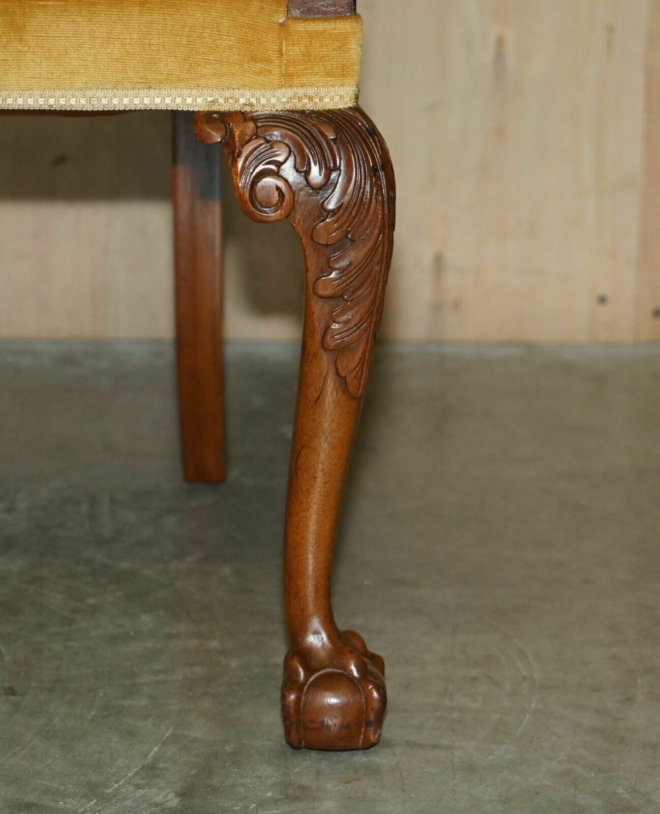 Fine Set Of Six Solid Hand Carved Walnut Claw & Ball Feet Art Deco Dining Chairs photo vintage