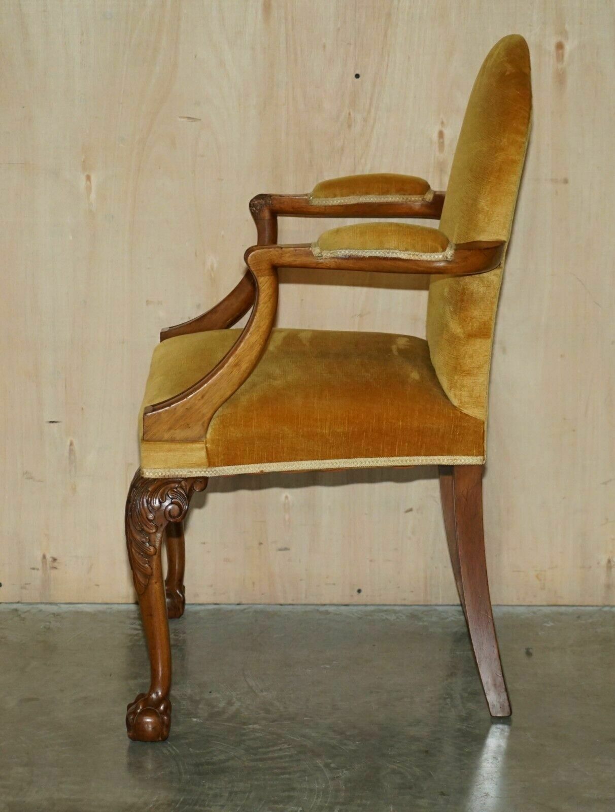 photo buy Fine Set Of Six Solid Hand Carved Walnut Claw & Ball Feet Art Deco Dining Chairs