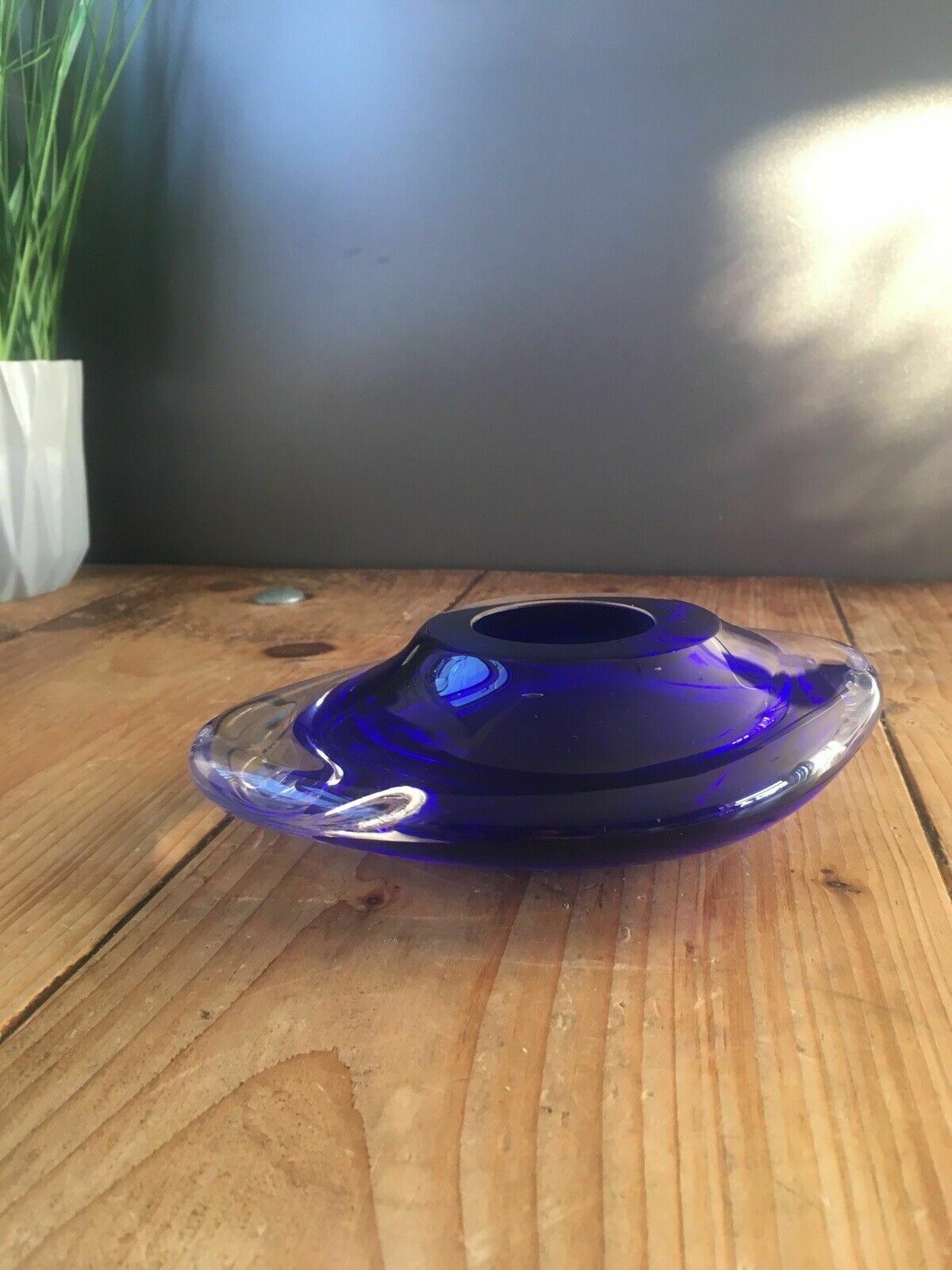 photo vinterior Mid Century Modern Signed Scandinavian Italian Blue Clear Art Glass Geode Bowl