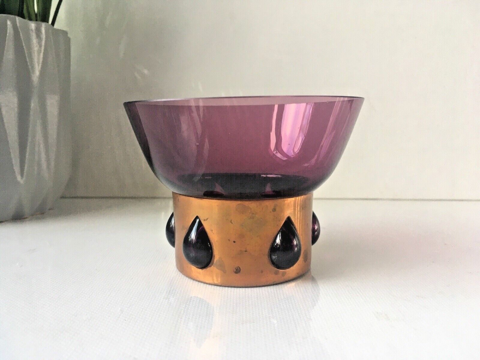 Mid Century Modern 60's Finnish Kumela Copper Caged Glass Vase By Jan Salakari