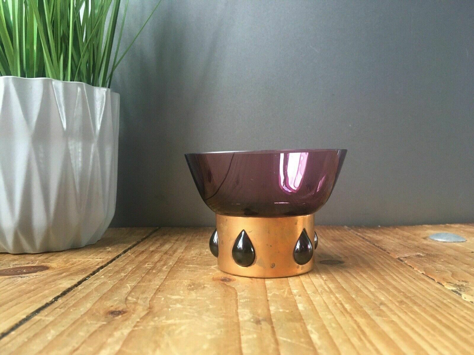 Mid Century Modern 60's Finnish Kumela Copper Caged Glass Vase By Jan Salakari photo for sale