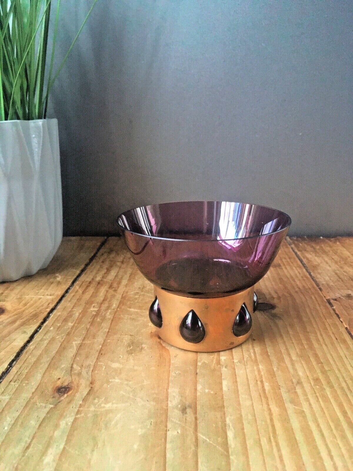 Mid Century Modern 60's Finnish Kumela Copper Caged Glass Vase By Jan Salakari photo vinterior