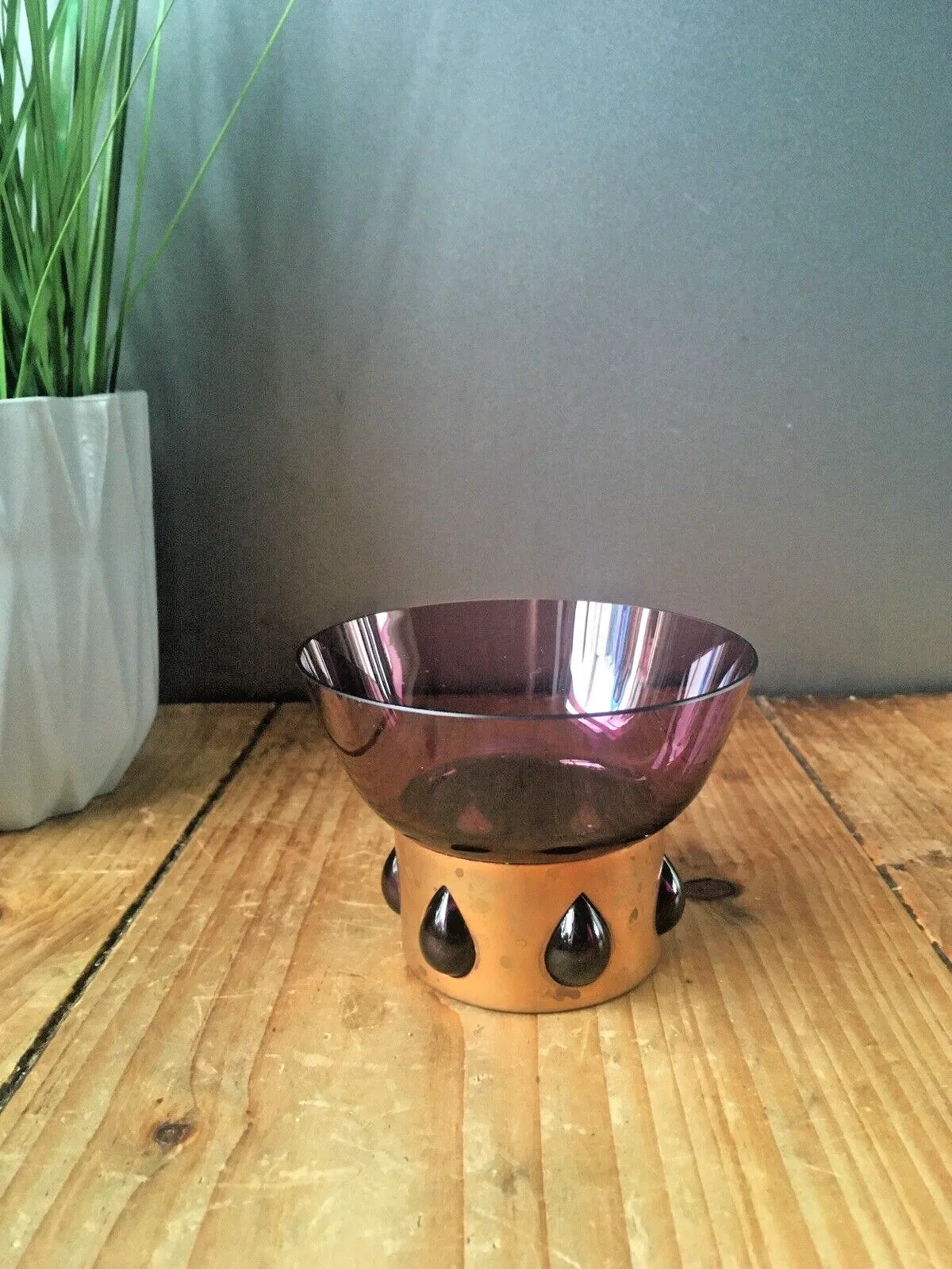 Mid Century Modern 60's Finnish Kumela Copper Caged Glass Vase By Jan Salakari photo vintage
