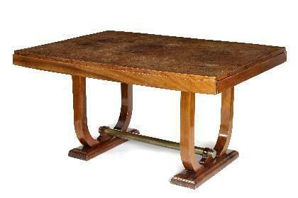 A French Mahogany, Ambonia And Brass Dining Table