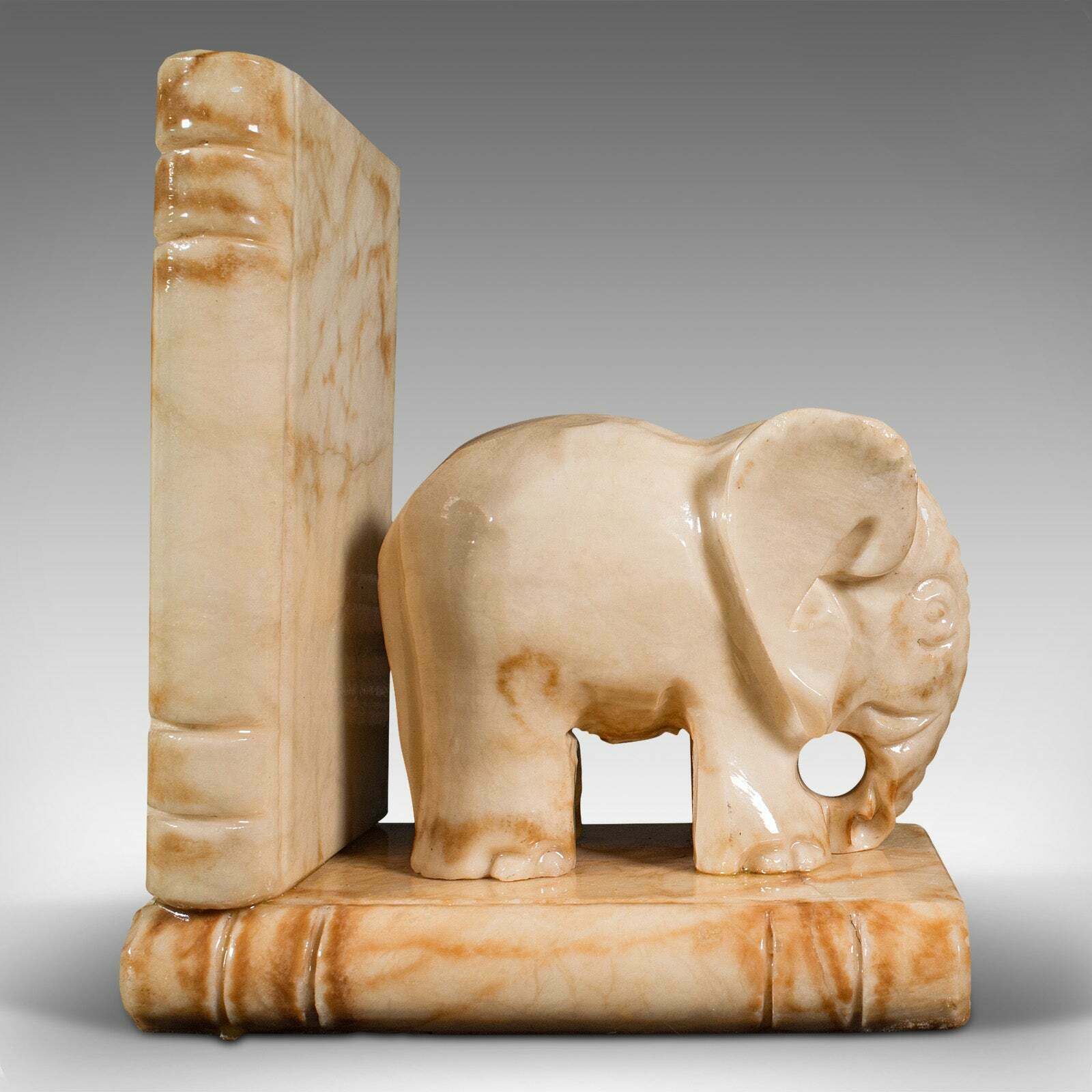 Pair Of Antique Elephant Bookends, African, Milk Onyx, Book Rest, Victorian photo vintage