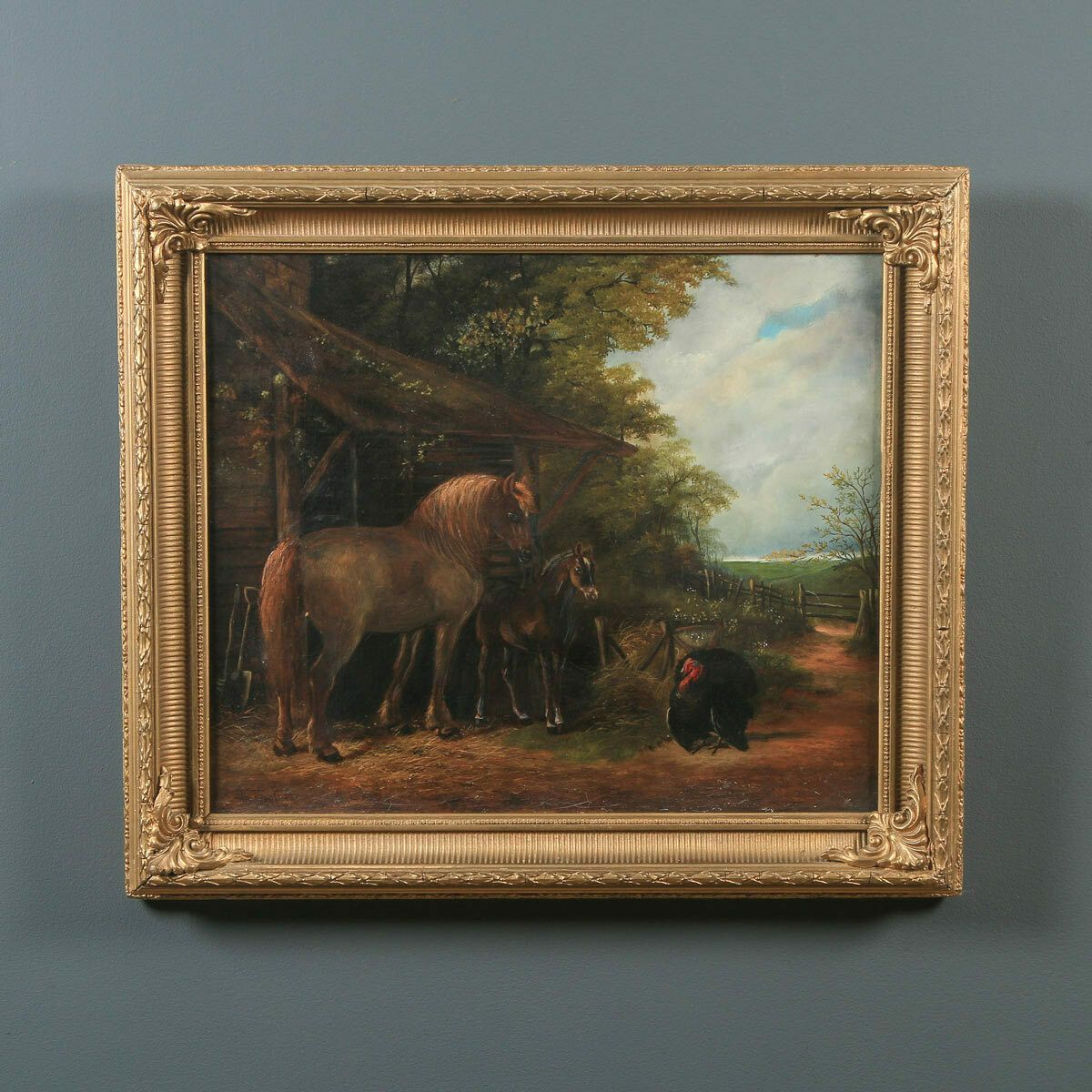 Antique English Victorian Oil Painting Horse Country Scene Henry Charles Woolett