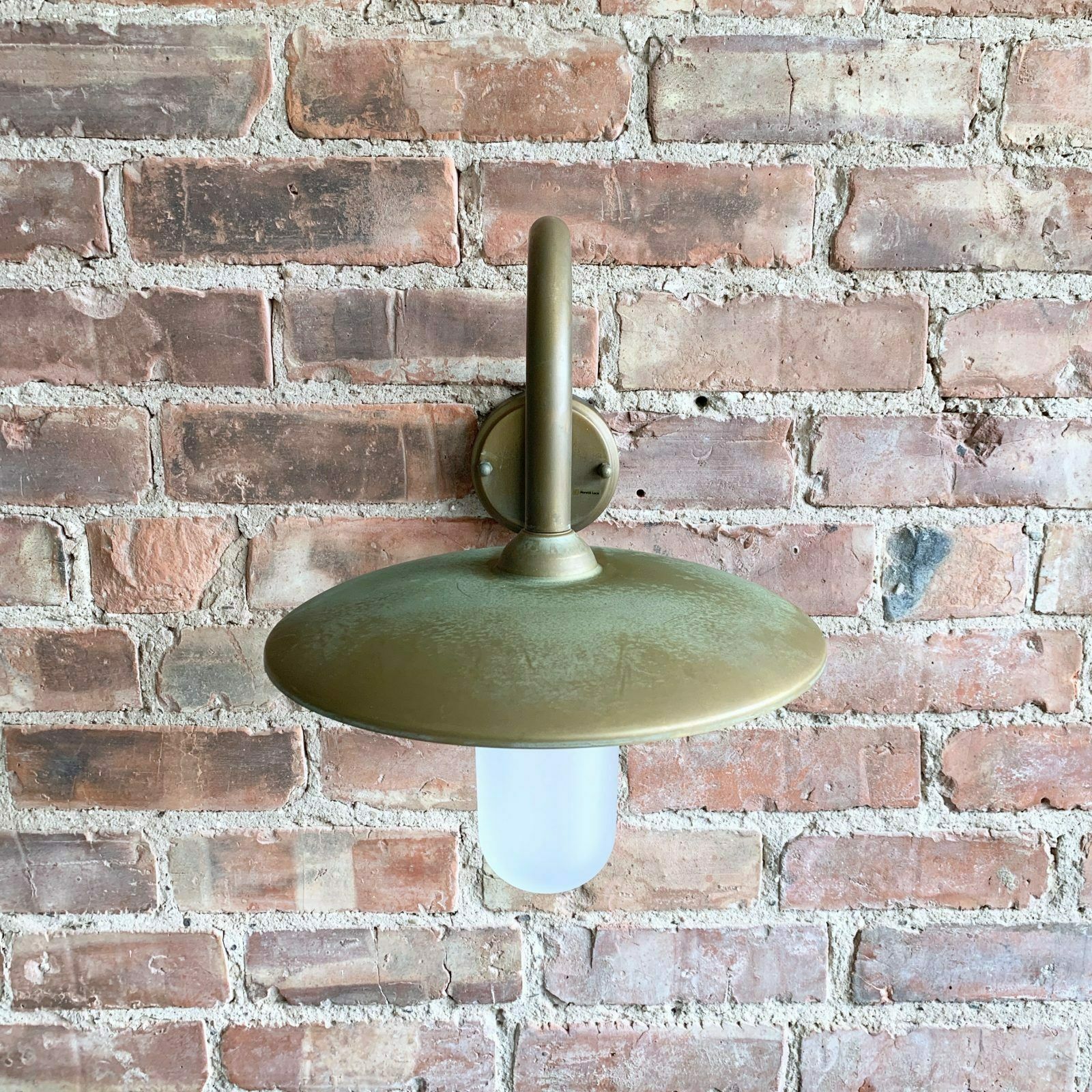 Contemporary Large Aged Brass Shaded Arched Wall Light photo for sale