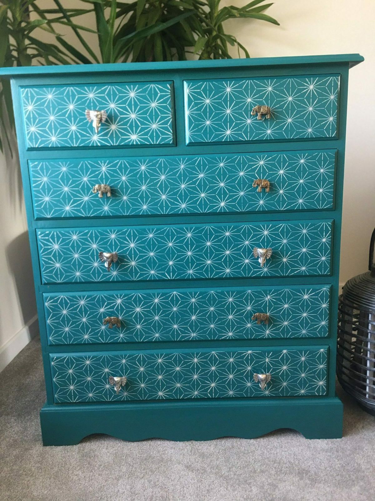 Chest Of Drawers Painted Bespoke Moroccan Geometric Bee Elephant Handles Stencilled photo furniture