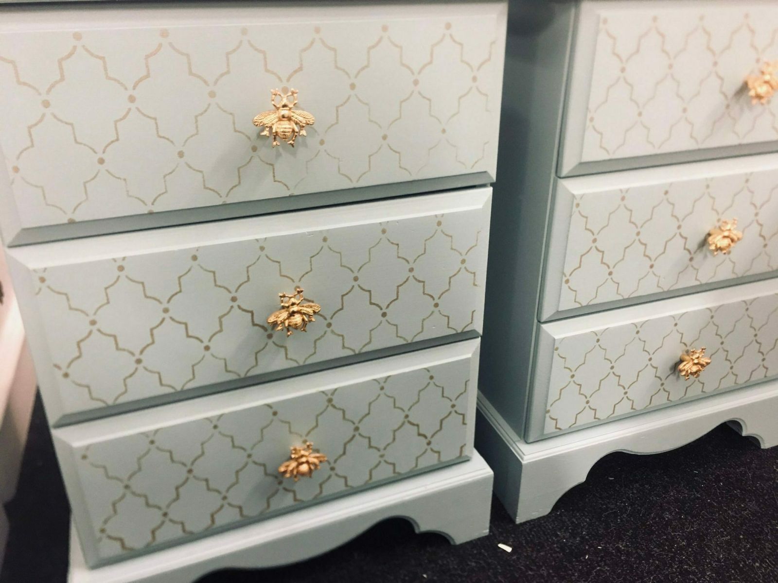 Chest Of Drawers Painted Bespoke Moroccan Geometric Bee Elephant Handles Stencilled photo vinterior