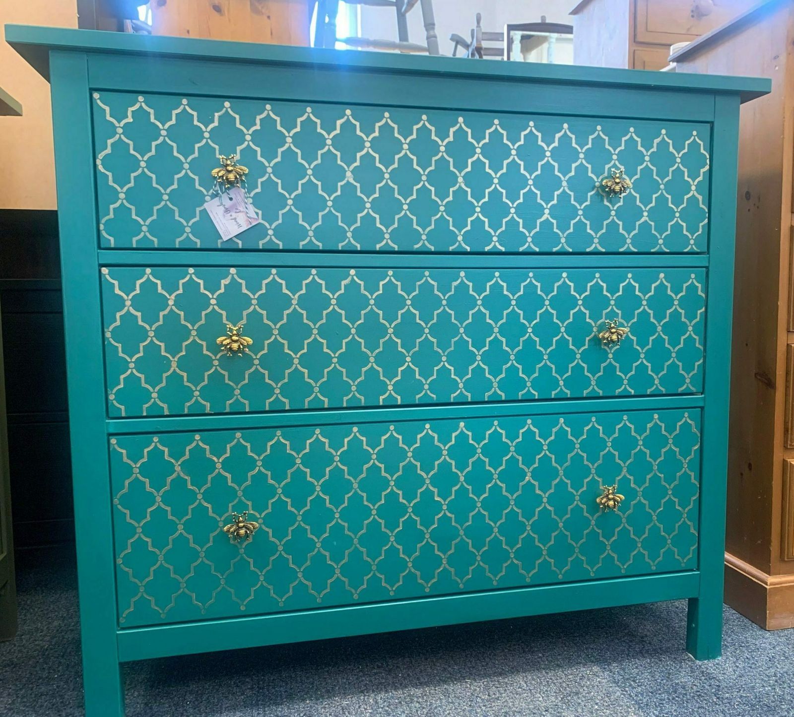 Large Chest Of Drawers Arabian Painted Bespoke Moroccan Geometric Bee Elephant Handles Stencilled