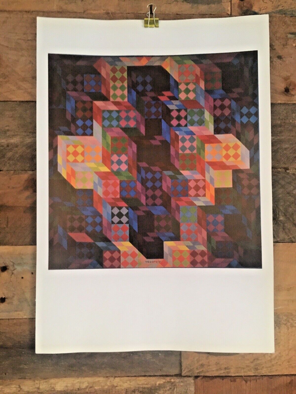 Vintage 90's Victor Vasarely Maamor Geometric Pop Up Op Art Cubism Poster Print