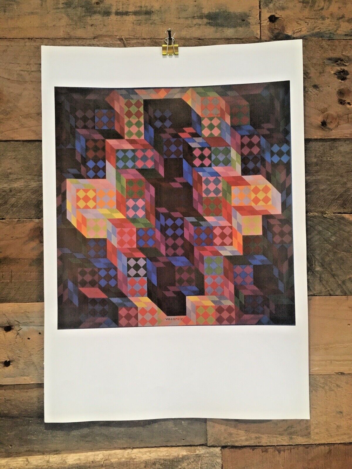 Vintage 90's Victor Vasarely Maamor Geometric Pop Up Op Art Cubism Poster Print photo for sale
