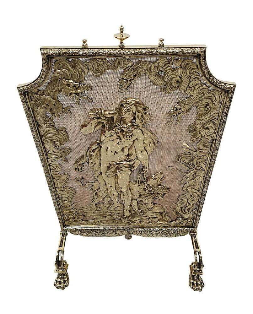 A Very Rare And Fine Large 19th Century Brass Fire Screen photo Home Fixtures