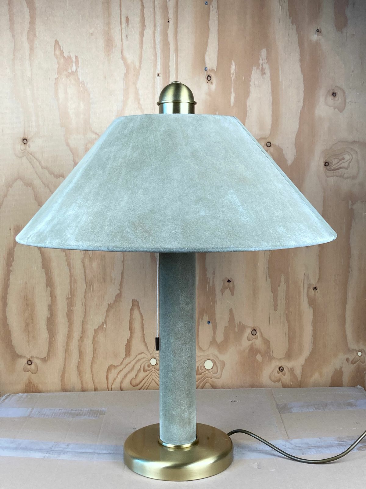 Sea Grass Green Leather Suede And Brass Large Table Lamp, 1970s photo for sale