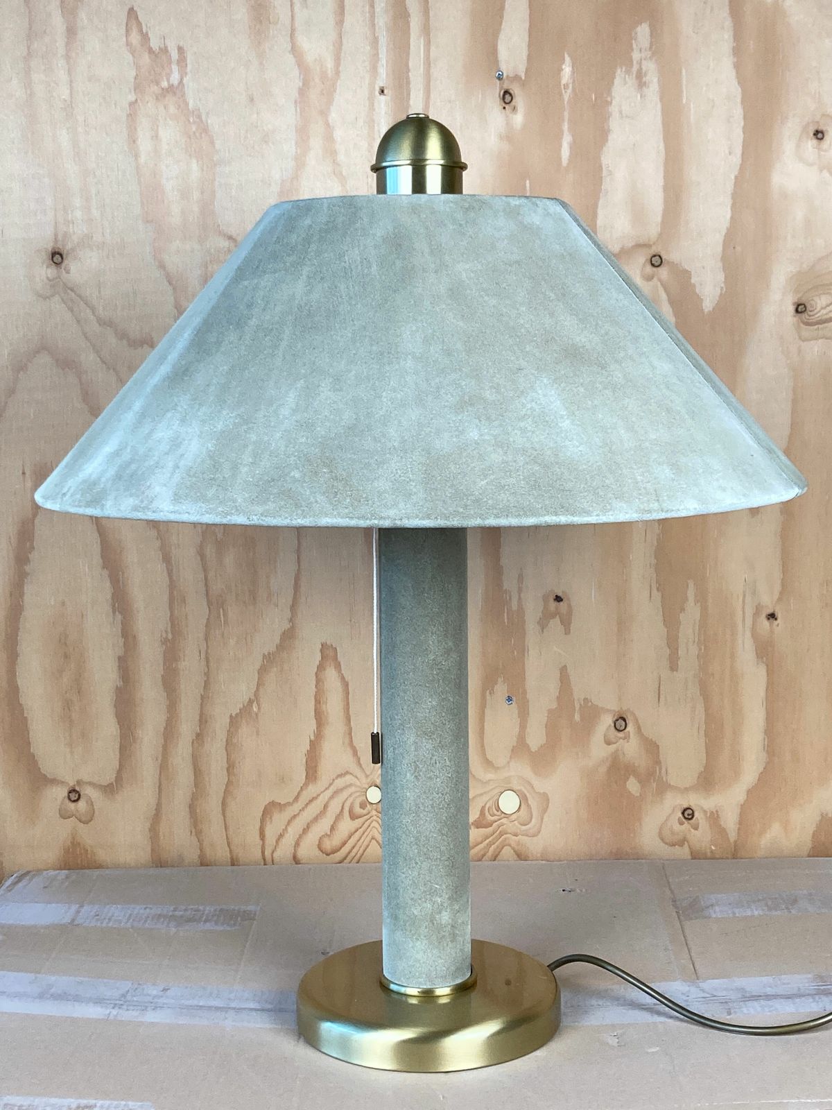 Sea Grass Green Leather Suede And Brass Large Table Lamp, 1970s photo 542.88