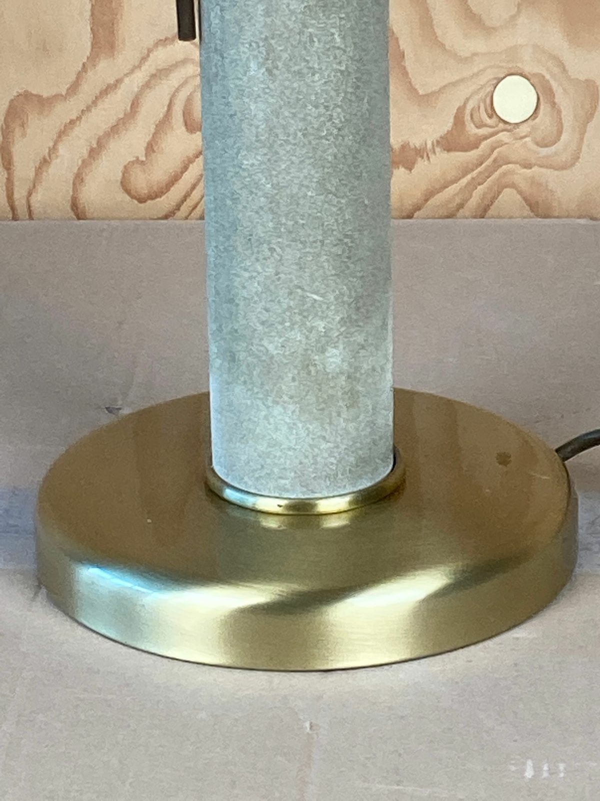 Sea Grass Green Leather Suede And Brass Large Table Lamp, 1970s photo vinterior