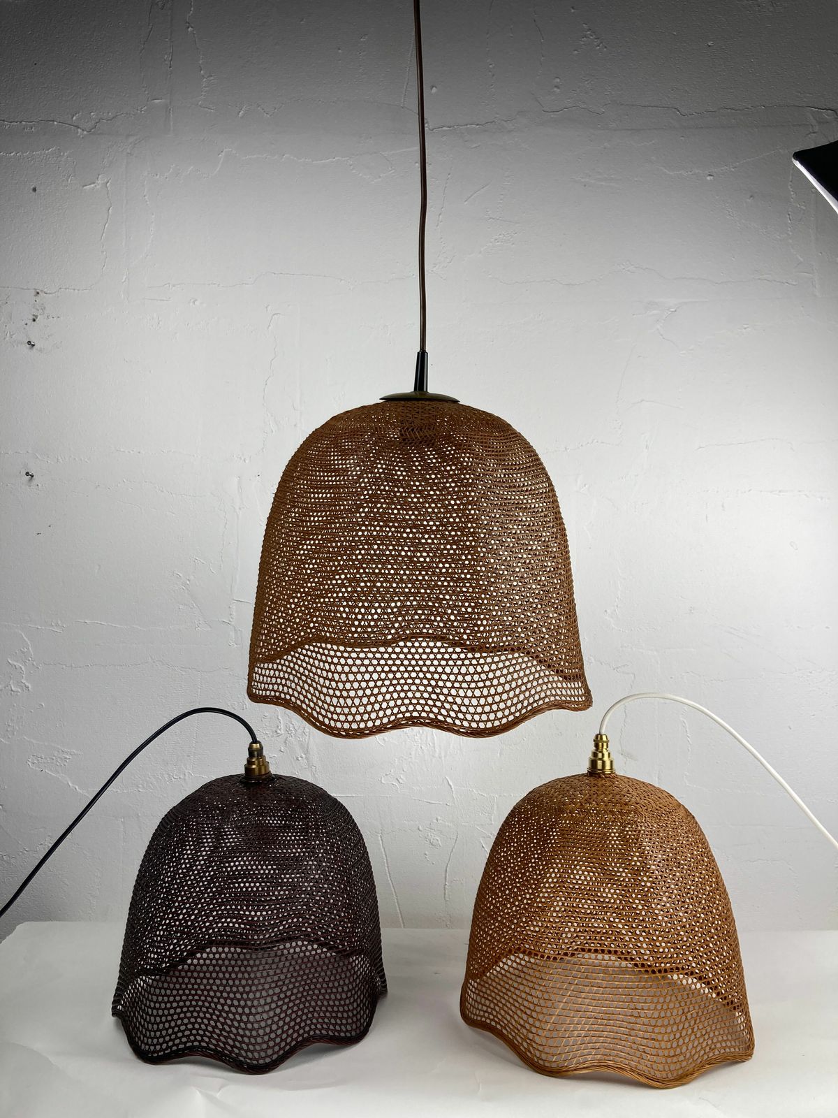 Beehive Webbing Rattan Wicker Pendant Hanging Lamp, 1930s photo furniture