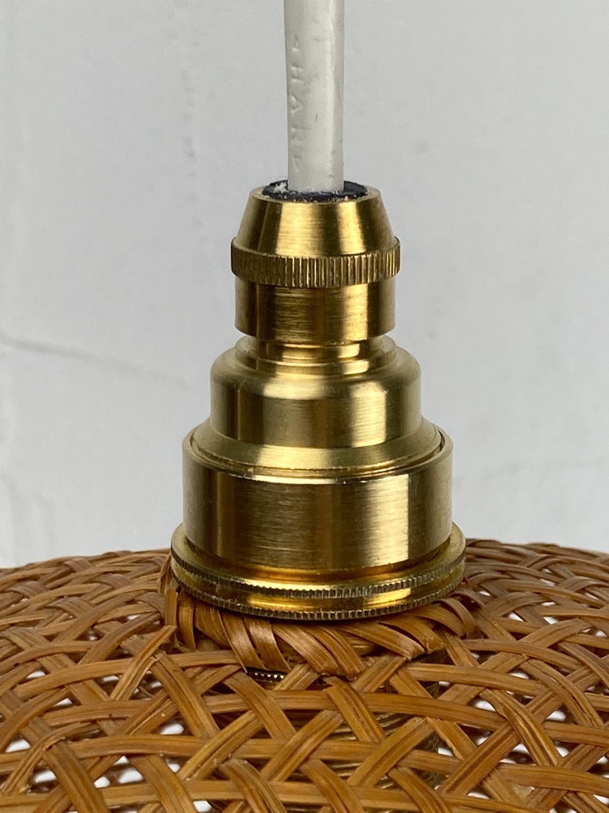 Lighting Beehive Webbing Rattan Wicker Pendant Hanging Lamp, 1930s photo