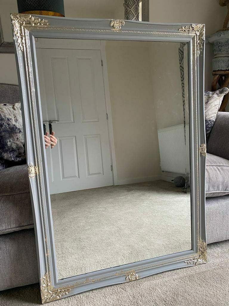 Large Mirror French Baroque Antique Ornate Painted Grey And Gold Leaf photo furniture