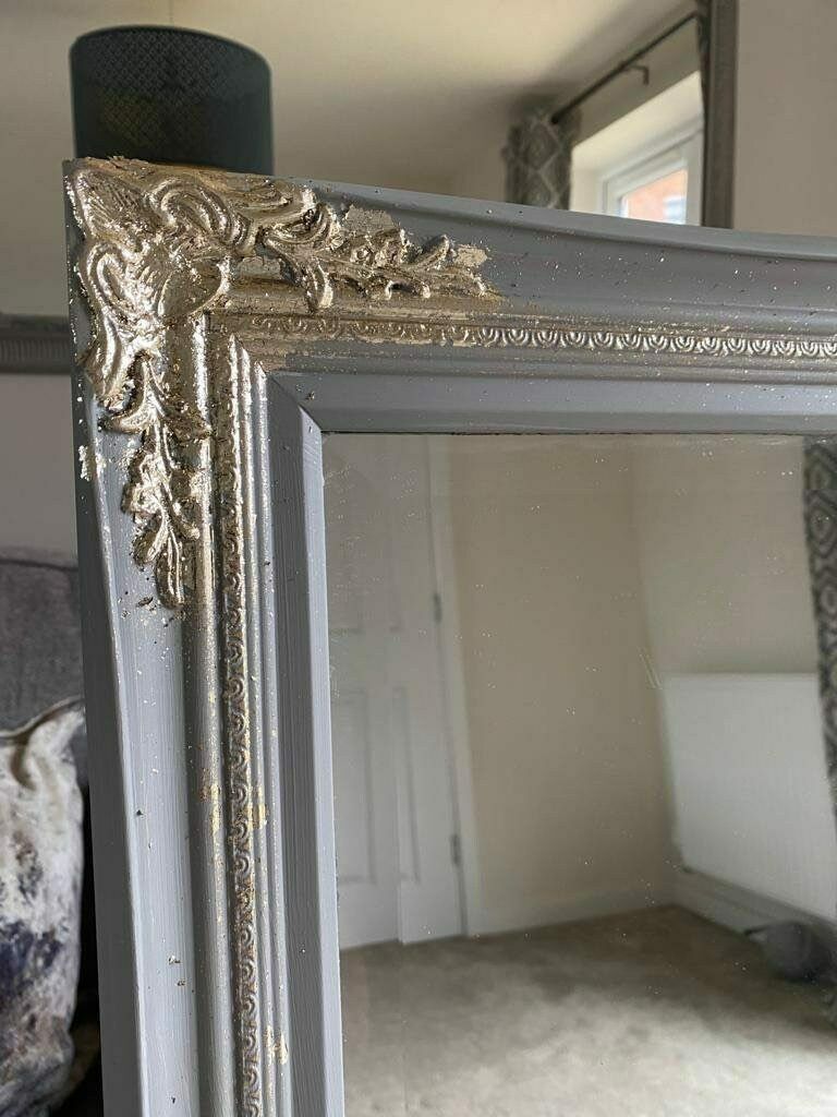 Large Mirror French Baroque Antique Ornate Painted Grey And Gold Leaf photo for sale