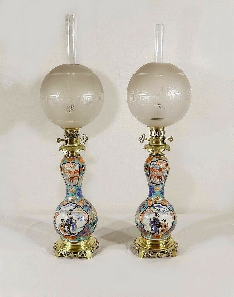 Pair Of Oil Lamps, Napoleon III Period, Mid 19th Century